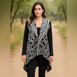 Sharon Young Hi-Low Loose Wrap Geometric Knit Cardigan Sweater M